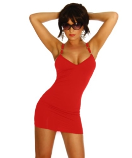 Unbekannt Minikleid Kleid V-Ausschnitt Einheitsgröße für S-M (Onesize) und XL-XXL - Schwarz, Rot oder Weiß, Rot, S/M - 1