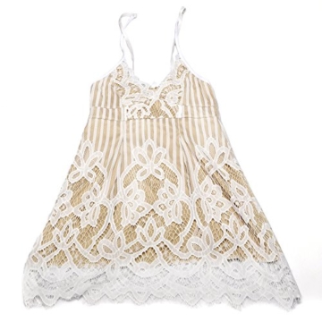Vandot Damen Lace Kleid Sexy V-Ausschnitt Kleid Boho Ärmellos Sommerkleid Strandkleid Casual Mini Dress Bandage Overall Lace Hollow V-Neck High Taille Kleid Weiß XL - 4