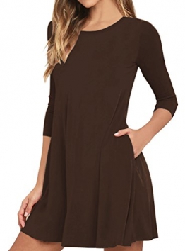 VIISHOW Herbst/Winter Damen Fashion Casual Kleid 3/4 Ärmel Mini Kleid (Kaffee M) -