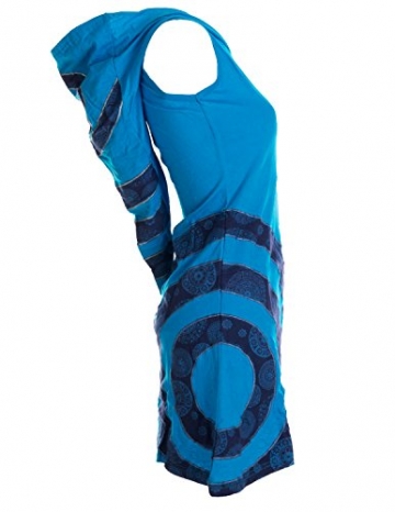 Vishes - Alternative Bekleidung - Ärmelloses Minikleid aus Baumwolle mit Zipfelkapuze und konzentrischen Kreisen türkis 36/38 - 3