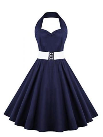 VKStar®Retro Chic ärmellos 1950er Audrey Hepburn Kleid / Cocktailkleid Rockabilly Swing Kleid Marineblau L - 