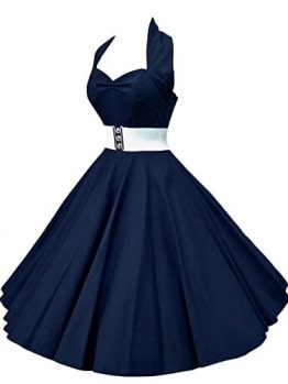 VKStar®Retro Chic ärmellos 1950er Audrey Hepburn Kleid / Cocktailkleid Rockabilly Swing Kleid Marineblau L -