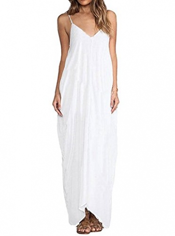 YJ-WAN Damen Strandkleid Trägerkleid Tief V Hippie Boho Sleeveless Maxi Kleid Casual Beach Dress Size L -