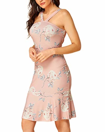 YOINS Sommerkleid Damen Sommerkleider Etuikleid für Damen Knielang Hoch Taille Maxikleider Ärmellos Neckholder Strandkleid Knielang Figurbetonte (EU32-34, Blumen-05) - 3