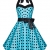 Zarlena Damen Rockabilly Kleid Polka Dots Punkte Tupfen Retro 50er Neckholder Türkis mit schwarzen Dots S 906--S -