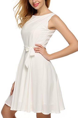 Zeagoo Damen Chiffon Kleid Prinzessin Kleid Weiß - 