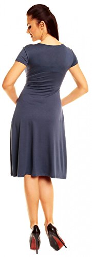 Zeta Ville - damen - Jersey Kleid - Kurzarm - Sommerkleid - Cocktailkleid - 108z (Blau Grau, EU 40, L) - 