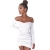 ZhiYuanAN Sommer Damen Bodycon Minikleid Sexy Wort Schulter Langärmelige Rock Kleid Unregelmäßige Falten Paket Hüfte Schulterfreie Kleider Weiß L -
